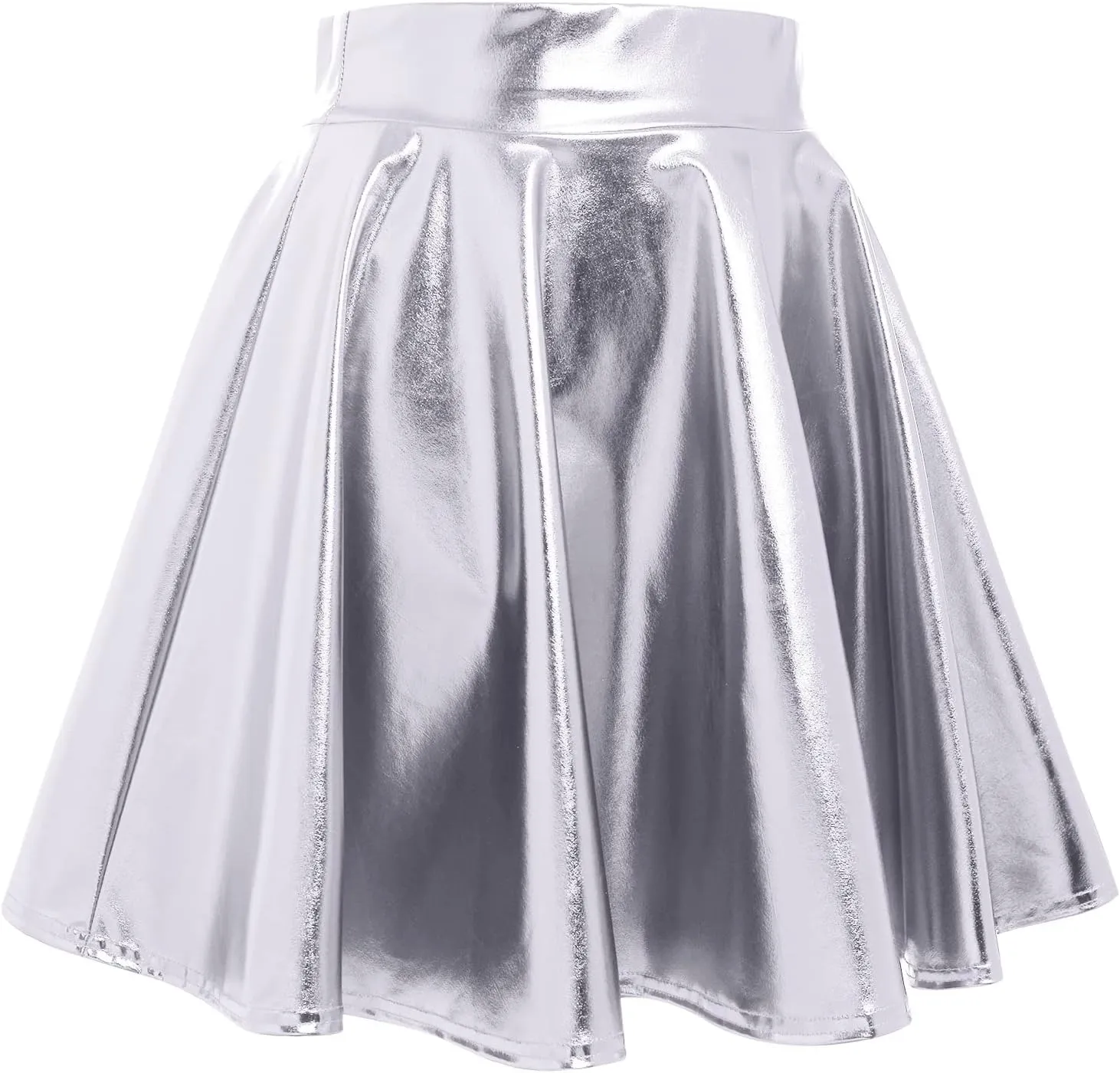 ABAFIP Women's Shiny Pleated Mini Skirt High Waisted Flared A-Line Short Rave Skater Skirts