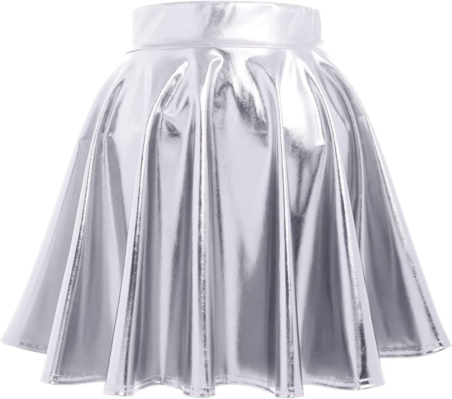 ABAFIP Women's Shiny Pleated Mini Skirt High Waisted Flared A-Line Short Rave Skater Skirts