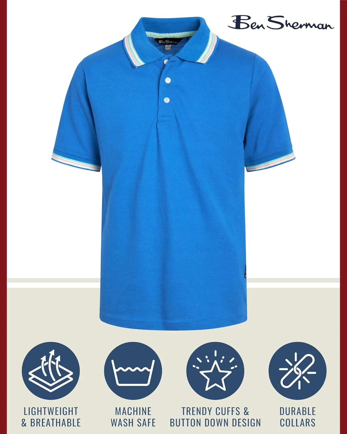 Ben Sherman Boys' Polo Shirt - 2 Pack Classic Fit Short Sleeve Pique Polo - Comfort Stretch Golf Shirt for Boys (8-18)