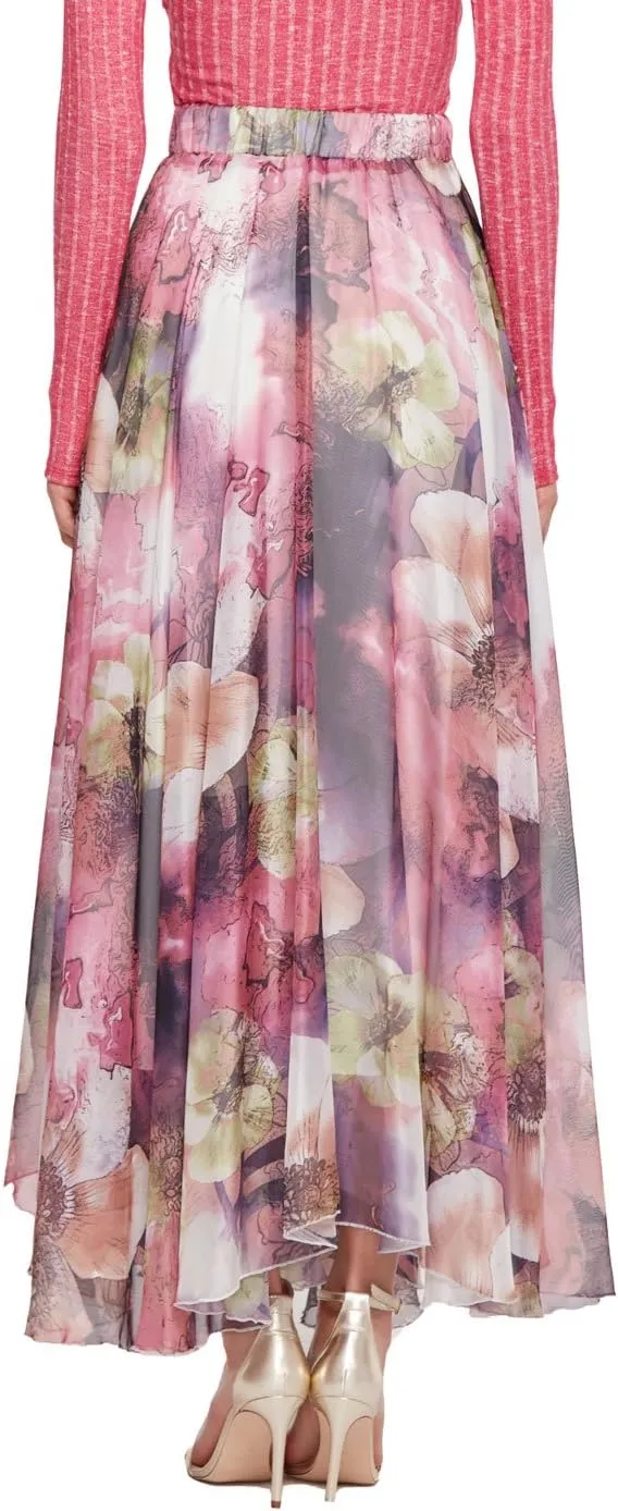 CHARTOU Women's Elegant Summer Full Length Boho Floral Print Pleated Chiffon Long Maxi Skirt Dress