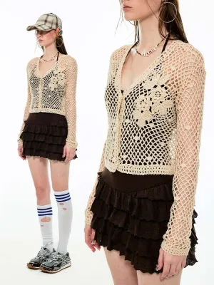 Crochet Floral V-Neck Cardigan【s0000009181】