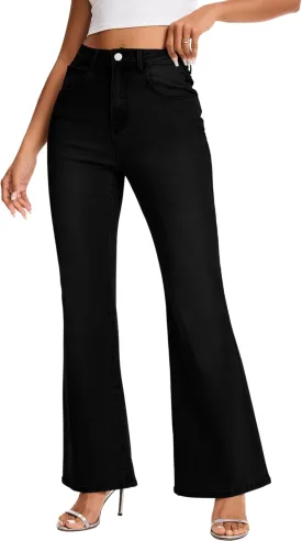 High Waist Flare Jeans for Women Stretchy Vintage Washed Bell Bottom Slim Bootcut Jeans Denim Pants