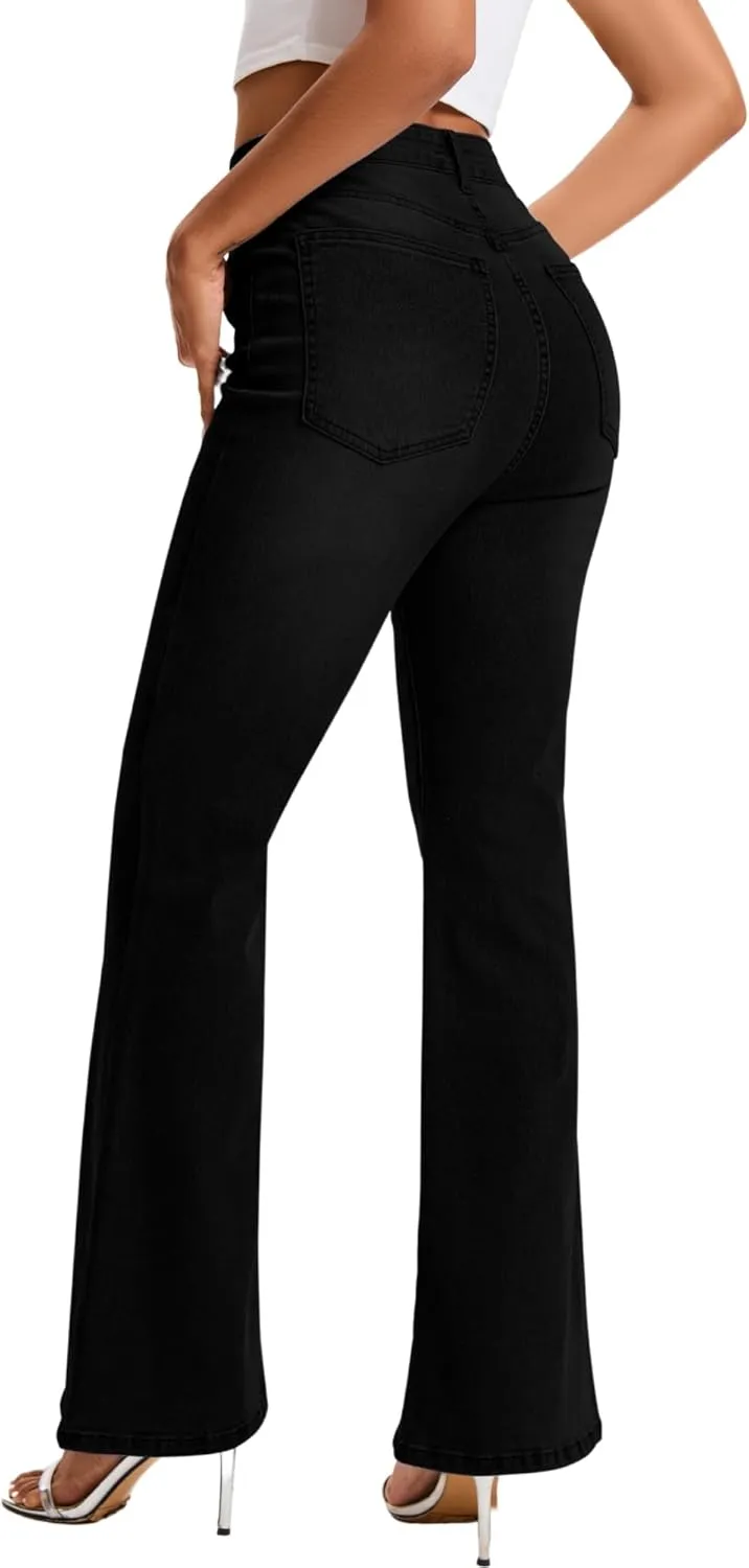 High Waist Flare Jeans for Women Stretchy Vintage Washed Bell Bottom Slim Bootcut Jeans Denim Pants