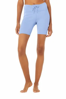 High-Waist Lace-Up Glitter Short - Marina/Silver