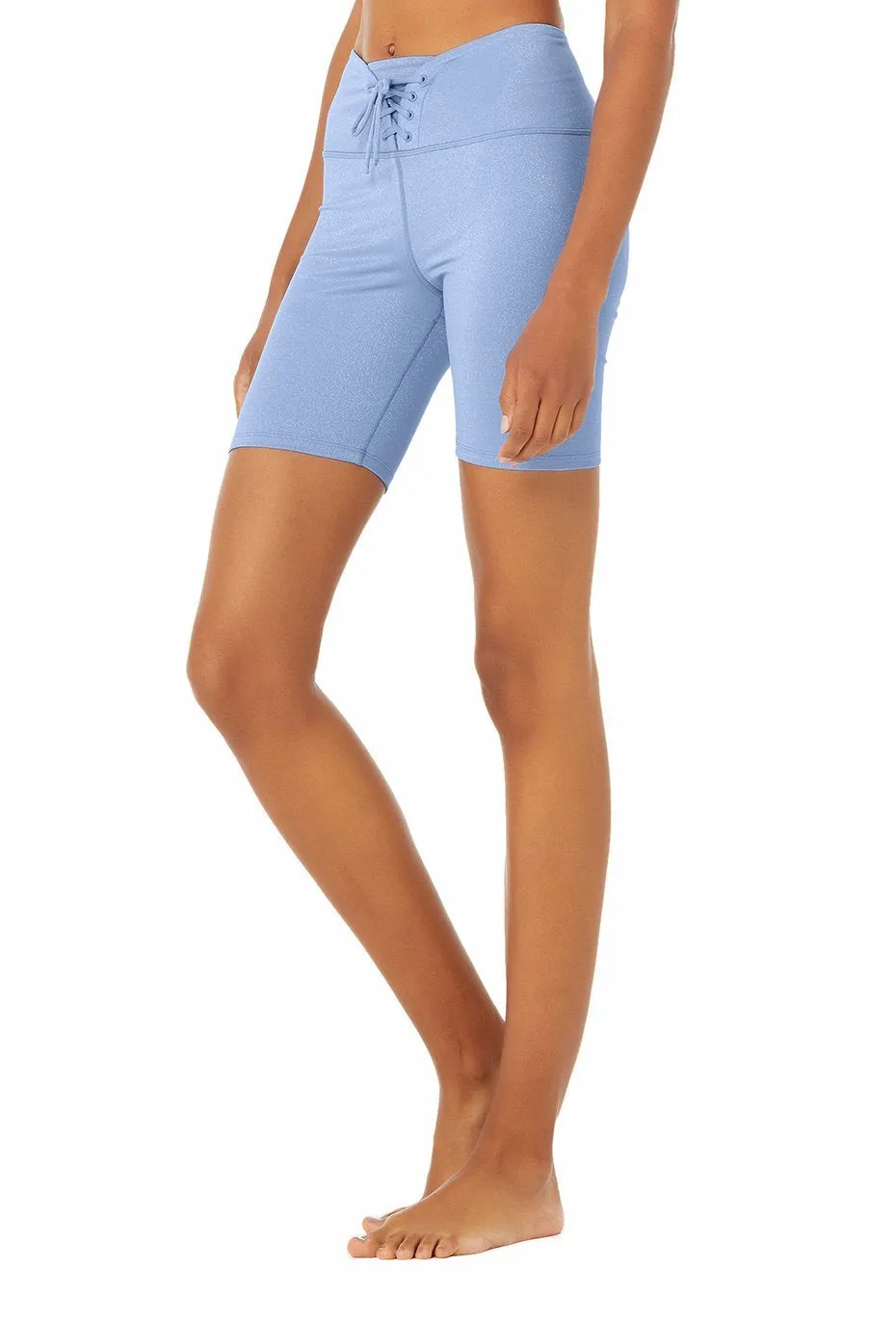 High-Waist Lace-Up Glitter Short - Marina/Silver