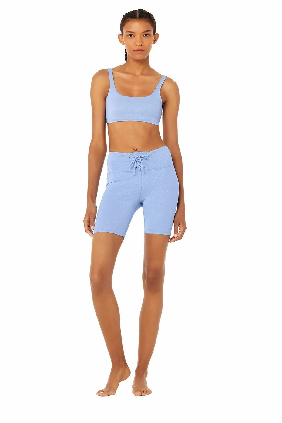 High-Waist Lace-Up Glitter Short - Marina/Silver