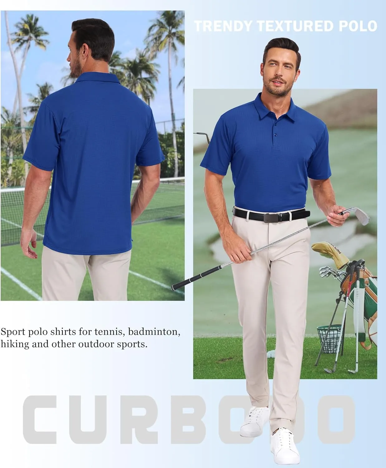 Jacquard Polo Shirts for Men Short Sleeve Golf Shirt Dry Fit Moisture Wicking Performance Golf Shirts