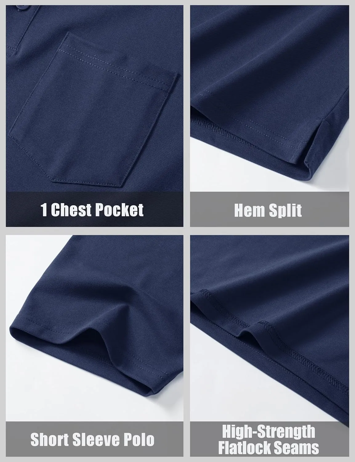 MAGCOMSEN Mens Polo Shirts with Pocket Cotton Pique Short Sleeve Collared Shirt Moisture Wicking Golf Shirts 3-Button Shirts