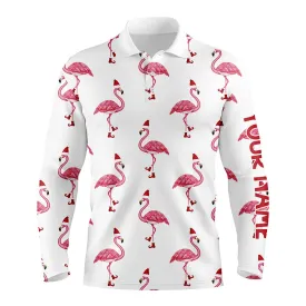 Mens Golf Polo Shirt Custom Christmas Winter Flamingo Santa Golf Polos Shirt For Men, Christmas Gifts