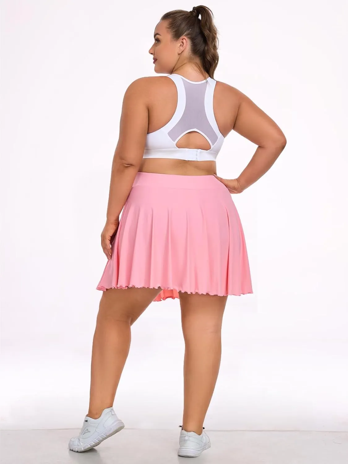Moon Wood Women Plus Size Mini Skirt Casual Ruffle Mini Skirt Stretchy Tennis Skirt with Shorts
