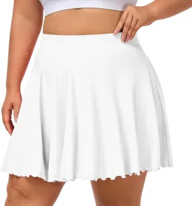Moon Wood Women Plus Size Mini Skirt Casual Ruffle Mini Skirt Stretchy Tennis Skirt with Shorts
