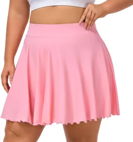 Moon Wood Women Plus Size Mini Skirt Casual Ruffle Mini Skirt Stretchy Tennis Skirt with Shorts