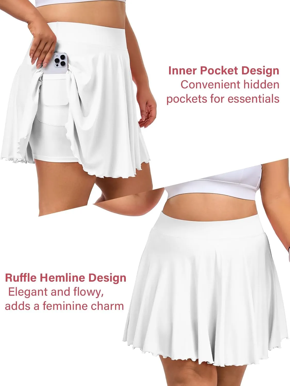 Moon Wood Women Plus Size Mini Skirt Casual Ruffle Mini Skirt Stretchy Tennis Skirt with Shorts