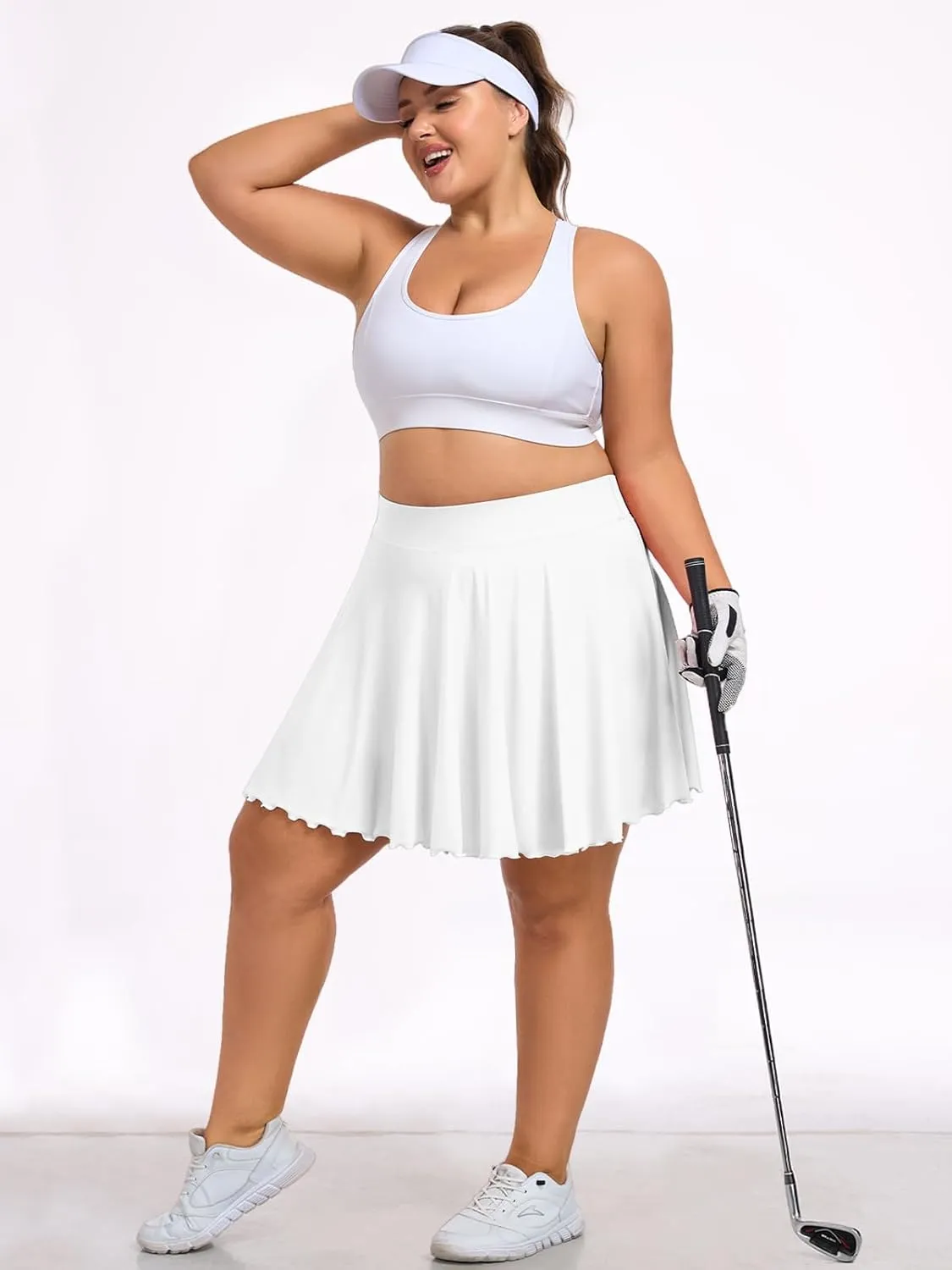 Moon Wood Women Plus Size Mini Skirt Casual Ruffle Mini Skirt Stretchy Tennis Skirt with Shorts