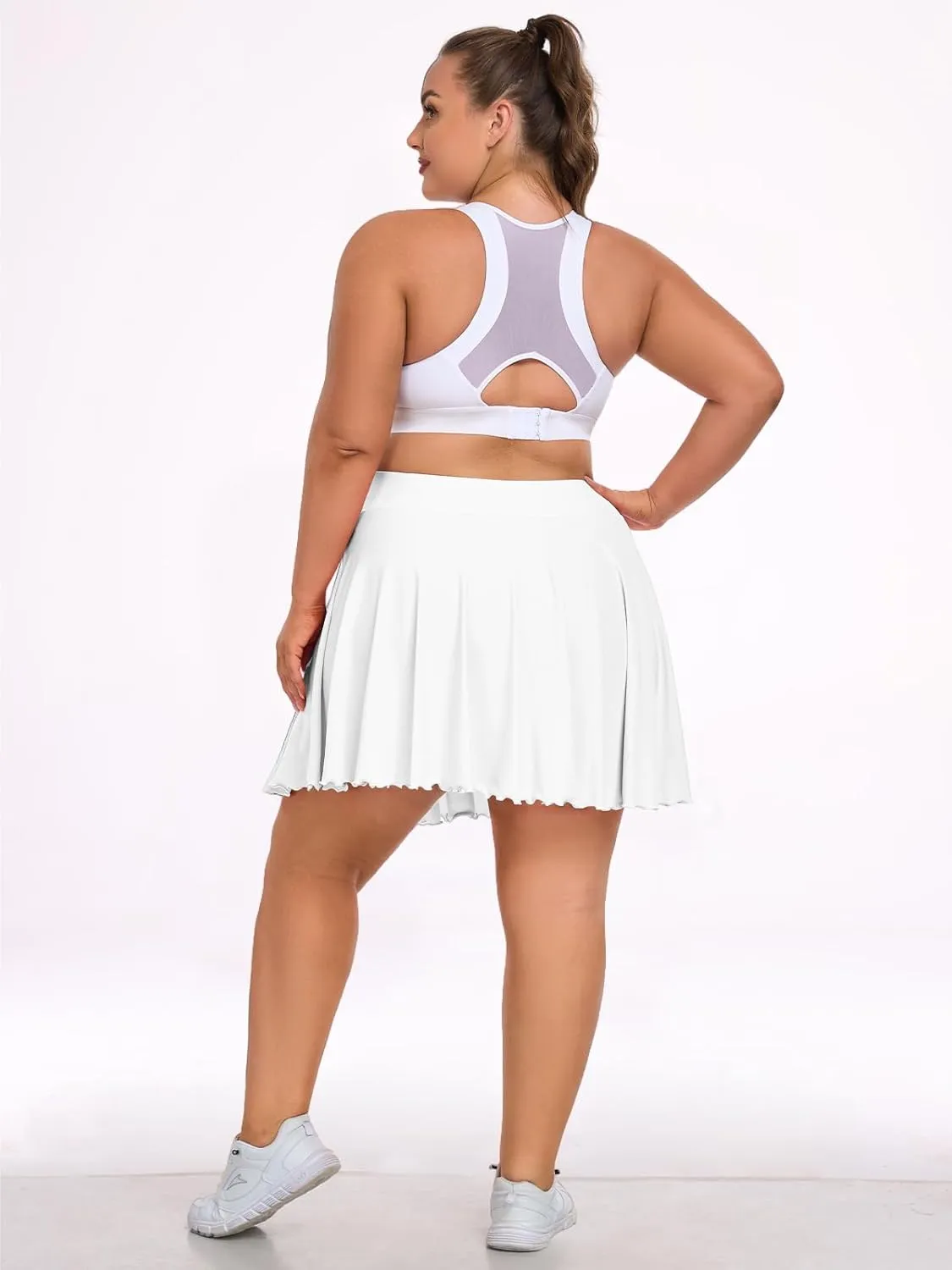 Moon Wood Women Plus Size Mini Skirt Casual Ruffle Mini Skirt Stretchy Tennis Skirt with Shorts