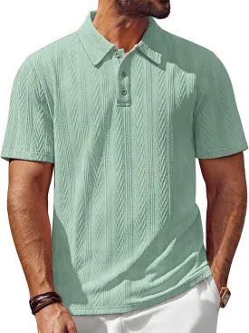 PJ PAUL JONES Men's Textured Knit Polo Shirt Short Sleeve Regular Fit Stretch Collared Summer Shirts