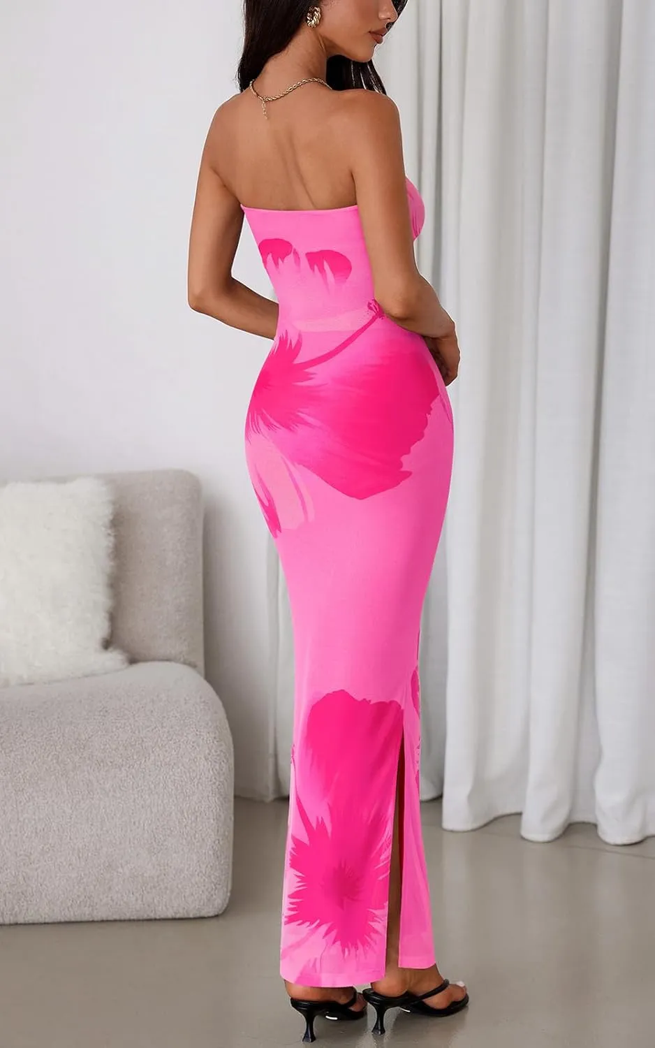 PRETTYGARDEN Strapless Bodycon Floral Maxi Summer Dresses for Women 2025 Elegant Classy Tube Top Cocktail Wedding Guest Dress