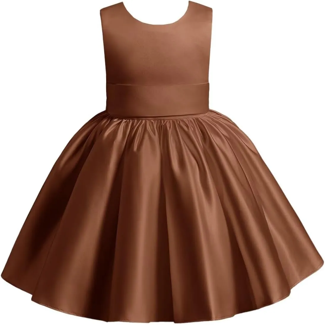 Satin Flower Girl Dress Knee Length Short First Communion Dresses for Girls Kids Bow-Knot Princess Birthday Gowns
