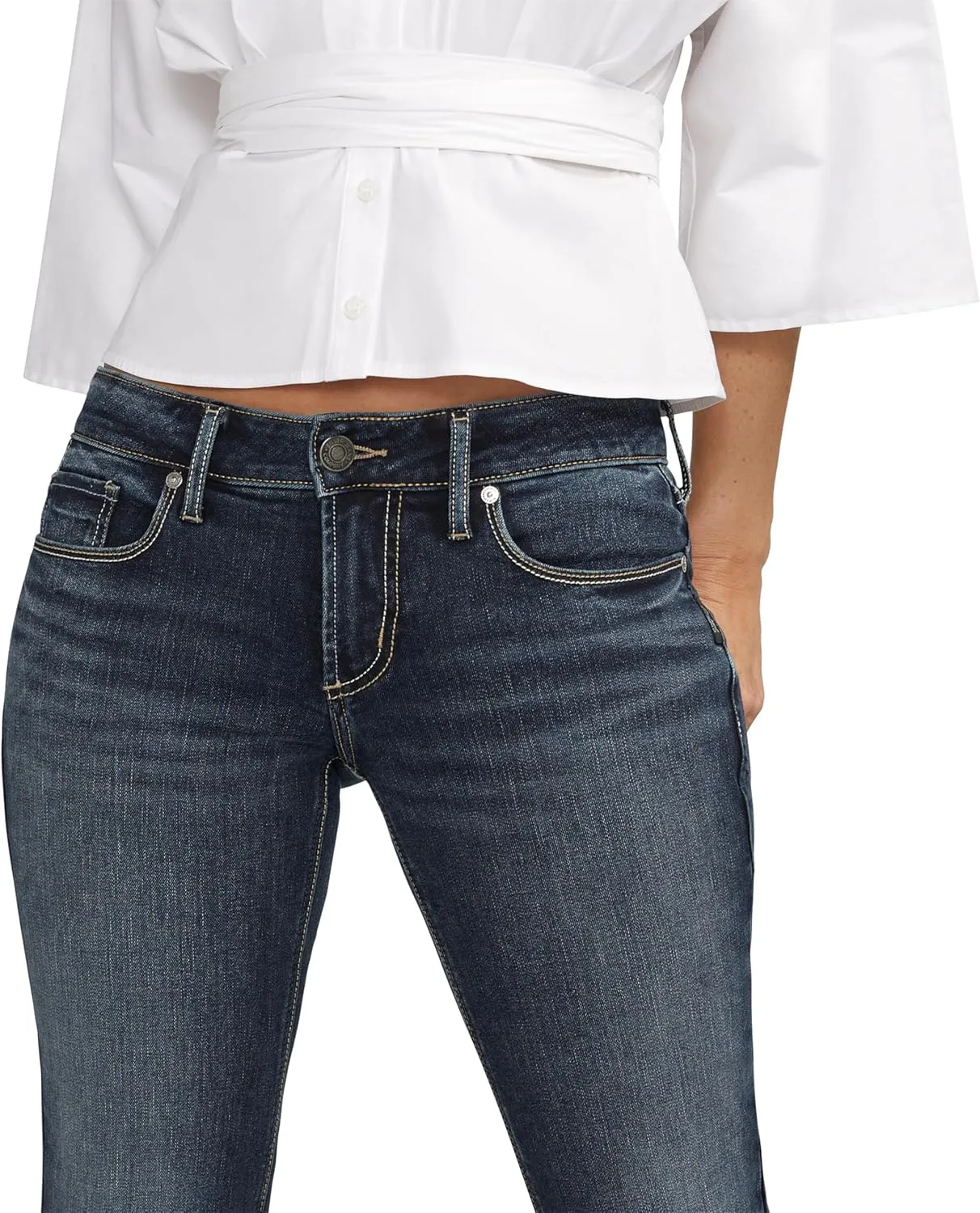 Silver Jeans Co. Women's Britt Low Rise Curvy Fit Slim Bootcut Jeans