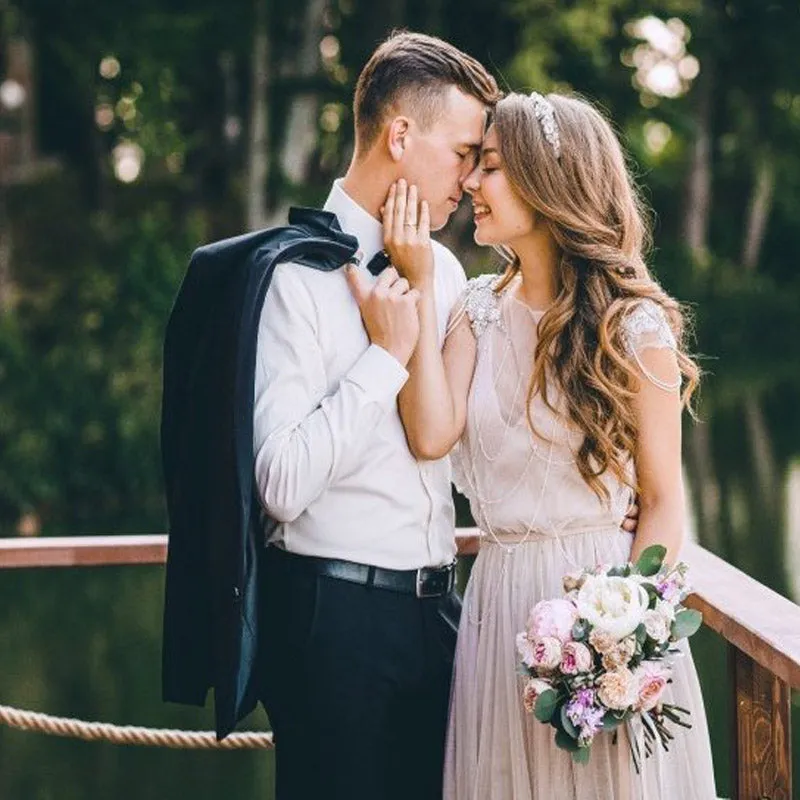 Silver Tulle Rustic Wedding Dress With Beading