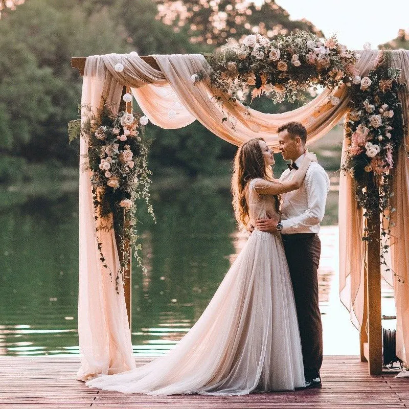 Silver Tulle Rustic Wedding Dress With Beading