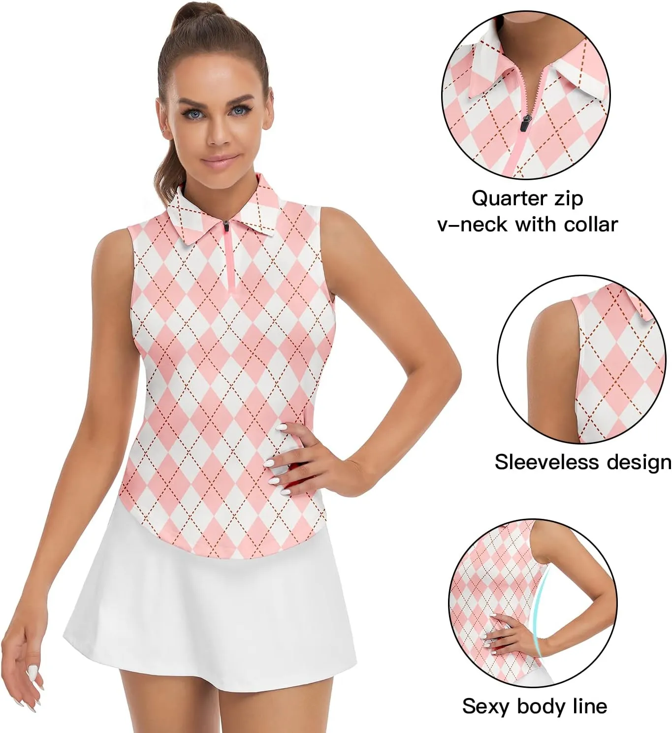 Soneven Women's Sleeveless Golf Top Floral Athletic Golf Wear Moisture Wicking Sleeveless Polo Quick Dry