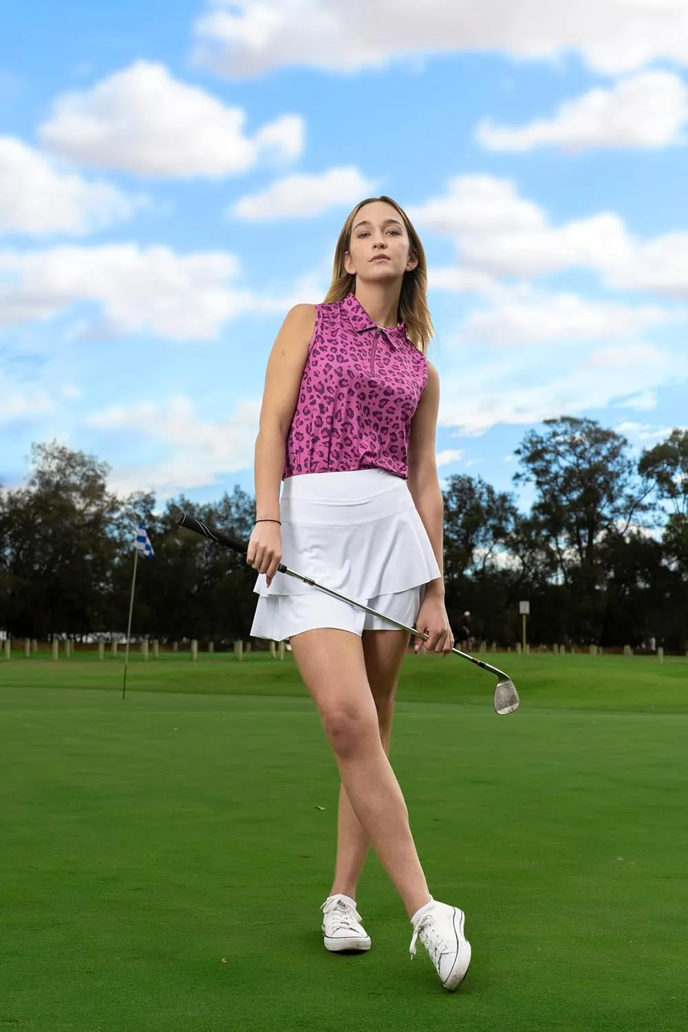 Soneven Women's Sleeveless Golf Top Floral Athletic Golf Wear Moisture Wicking Sleeveless Polo Quick Dry