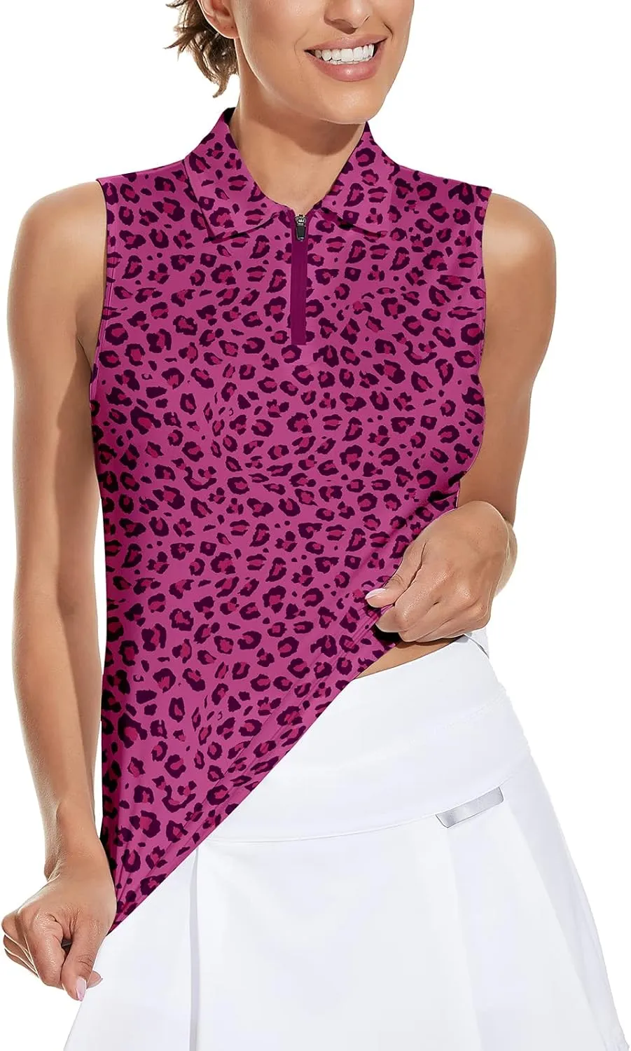 Soneven Women's Sleeveless Golf Top Floral Athletic Golf Wear Moisture Wicking Sleeveless Polo Quick Dry