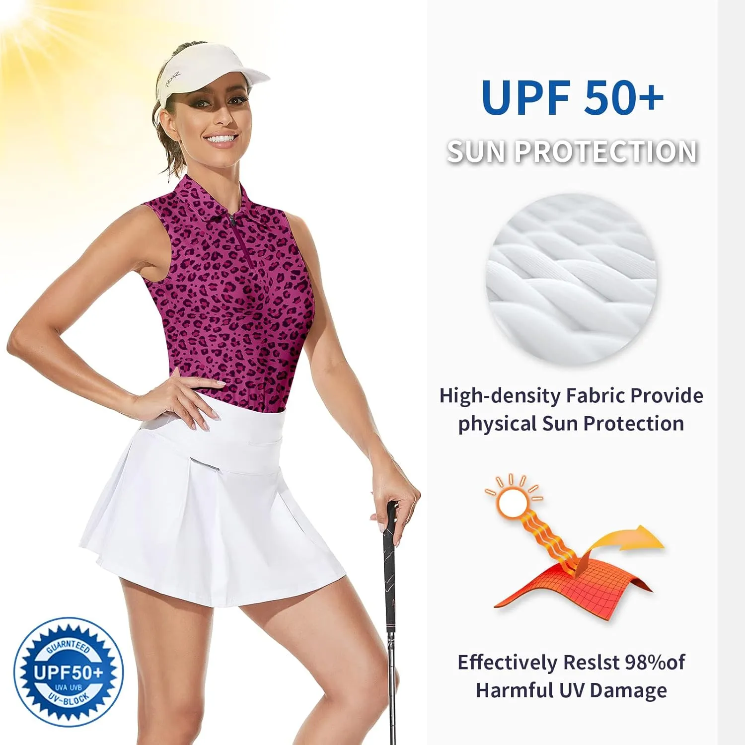 Soneven Women's Sleeveless Golf Top Floral Athletic Golf Wear Moisture Wicking Sleeveless Polo Quick Dry