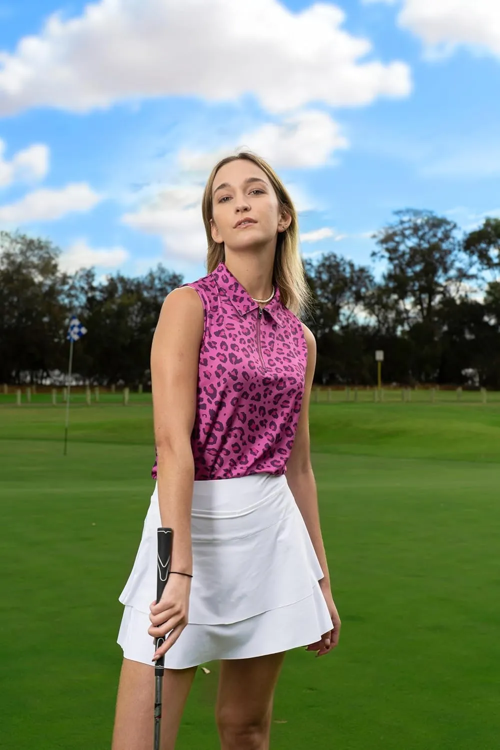 Soneven Women's Sleeveless Golf Top Floral Athletic Golf Wear Moisture Wicking Sleeveless Polo Quick Dry