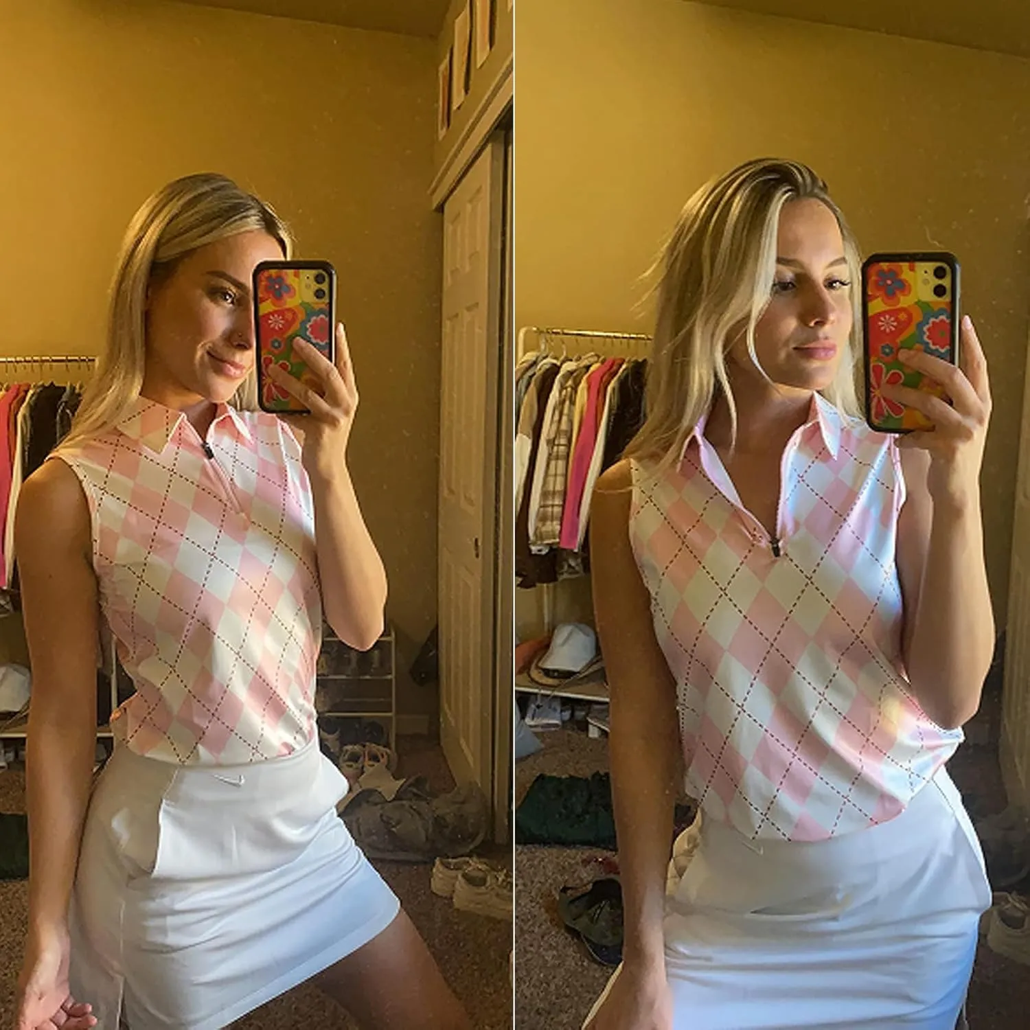Soneven Women's Sleeveless Golf Top Floral Athletic Golf Wear Moisture Wicking Sleeveless Polo Quick Dry
