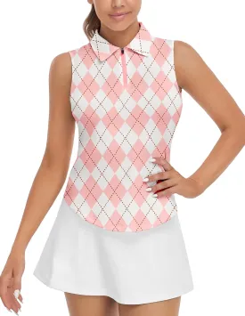 Soneven Women's Sleeveless Golf Top Floral Athletic Golf Wear Moisture Wicking Sleeveless Polo Quick Dry