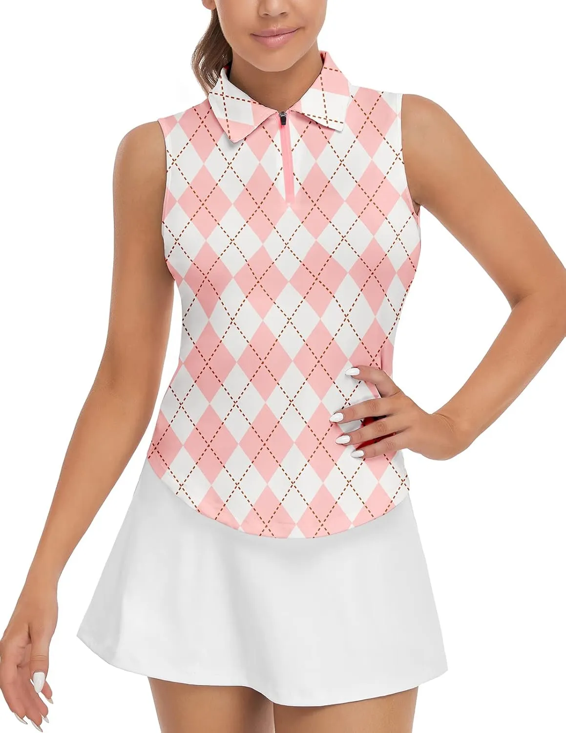 Soneven Women's Sleeveless Golf Top Floral Athletic Golf Wear Moisture Wicking Sleeveless Polo Quick Dry