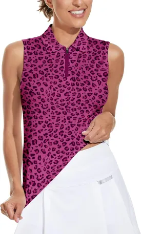 Soneven Women's Sleeveless Golf Top Floral Athletic Golf Wear Moisture Wicking Sleeveless Polo Quick Dry