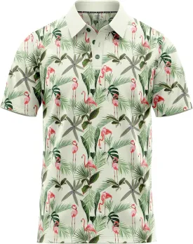 Tropical Hawaiian Golf Polo Shirt  Men Sizes S Thru 5XL Performance Moisture Wicking Dri Fit Flamingo Resort Wear Pickleball