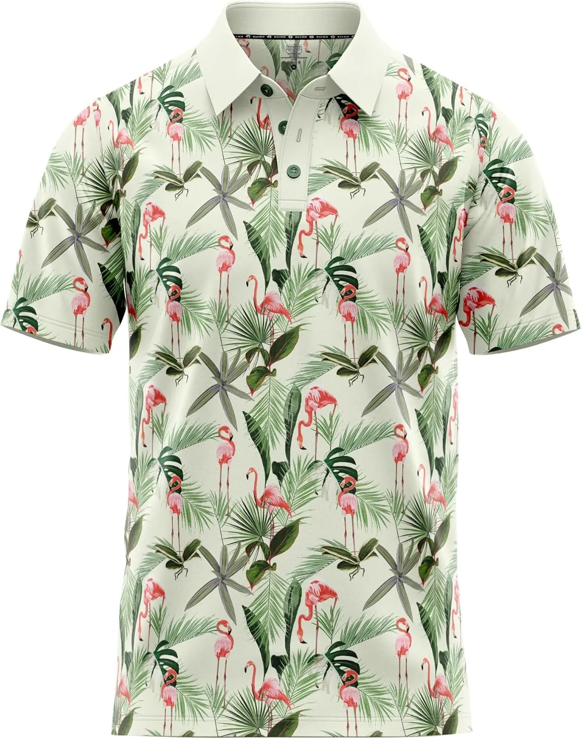 Tropical Hawaiian Golf Polo Shirt  Men Sizes S Thru 5XL Performance Moisture Wicking Dri Fit Flamingo Resort Wear Pickleball
