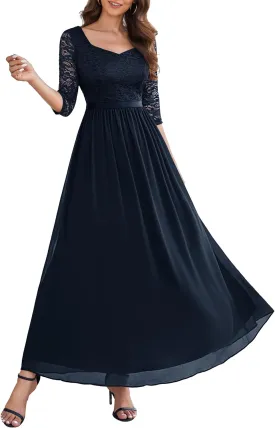 Wedtrend Women's Formal Dress Mother of The Bride Dress 3/4 Sleeve Wedding Guest Dress Maxi Evening Gown