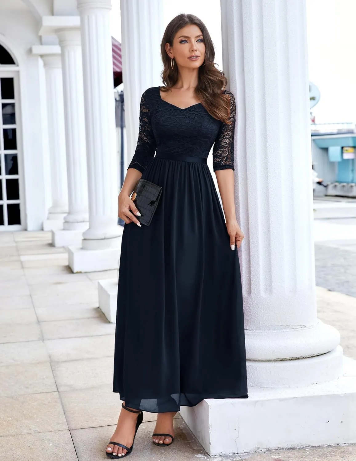 Wedtrend Women's Formal Dress Mother of The Bride Dress 3/4 Sleeve Wedding Guest Dress Maxi Evening Gown
