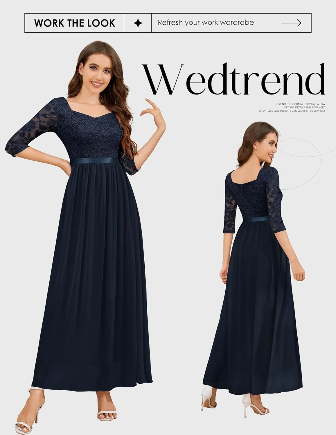 Wedtrend Women's Formal Dress Mother of The Bride Dress 3/4 Sleeve Wedding Guest Dress Maxi Evening Gown