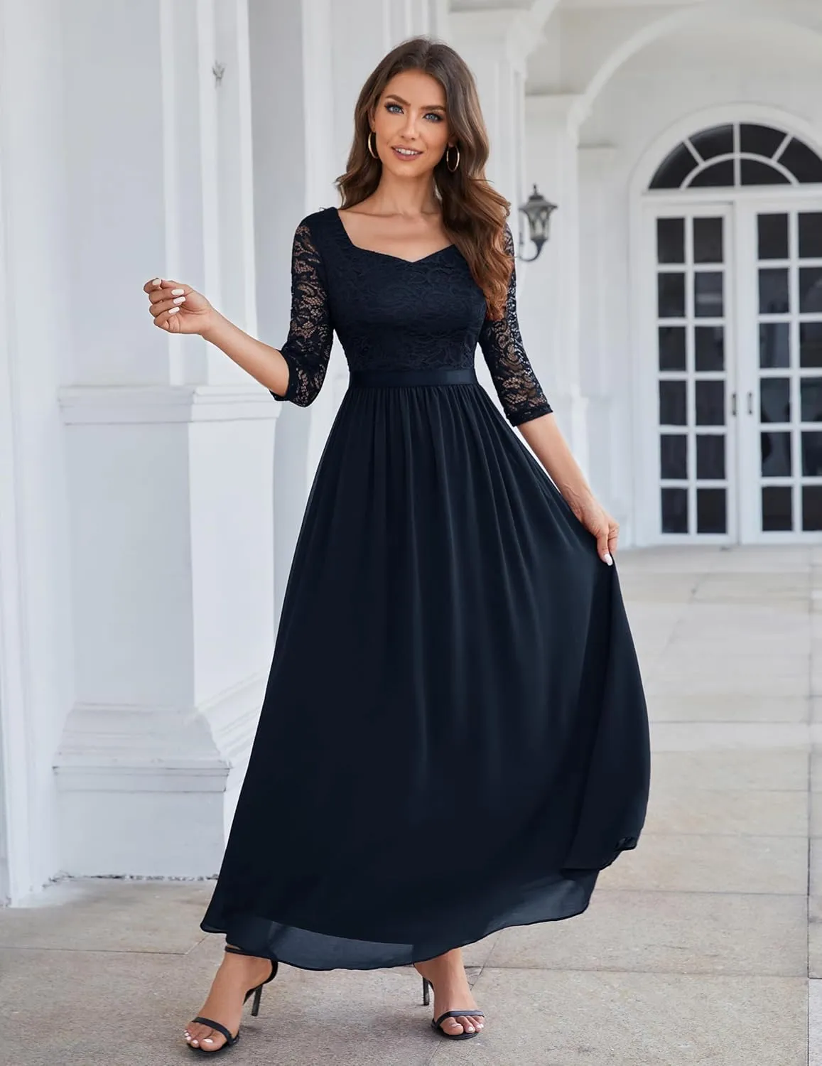 Wedtrend Women's Formal Dress Mother of The Bride Dress 3/4 Sleeve Wedding Guest Dress Maxi Evening Gown