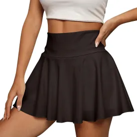 Women Tennis Skirts Bulit in Shorts Summer Lightweight Elastic High Waist Mini Skirt Athletic Ruffle Hem Short Skort