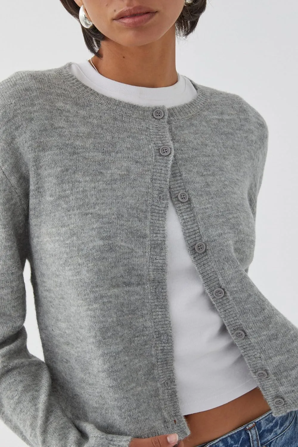 Women Y2k Crop Cardigan Sweater Crop Button Down Cardigan Cute Long Sleeve Sweater Open Front Lightweight Knit Tops