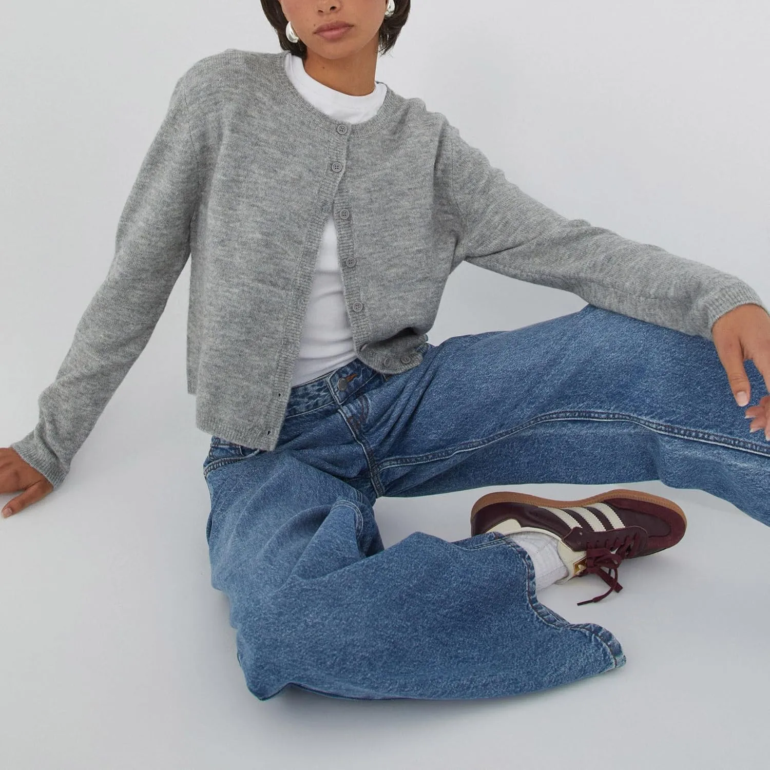 Women Y2k Crop Cardigan Sweater Crop Button Down Cardigan Cute Long Sleeve Sweater Open Front Lightweight Knit Tops