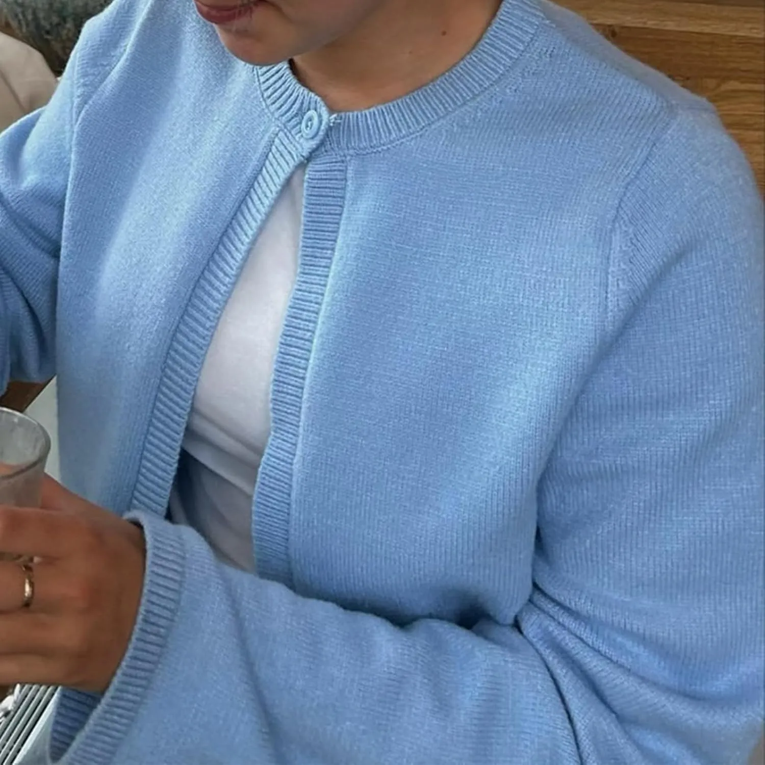 Women's Casual Crop Knit Cardigan Y2K Open Front Button Down Crop Sweater Cardigan Crew Neck Fall Tops Streetwear