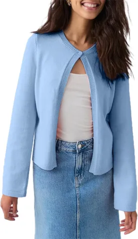 Women's Casual Crop Knit Cardigan Y2K Open Front Button Down Crop Sweater Cardigan Crew Neck Fall Tops Streetwear