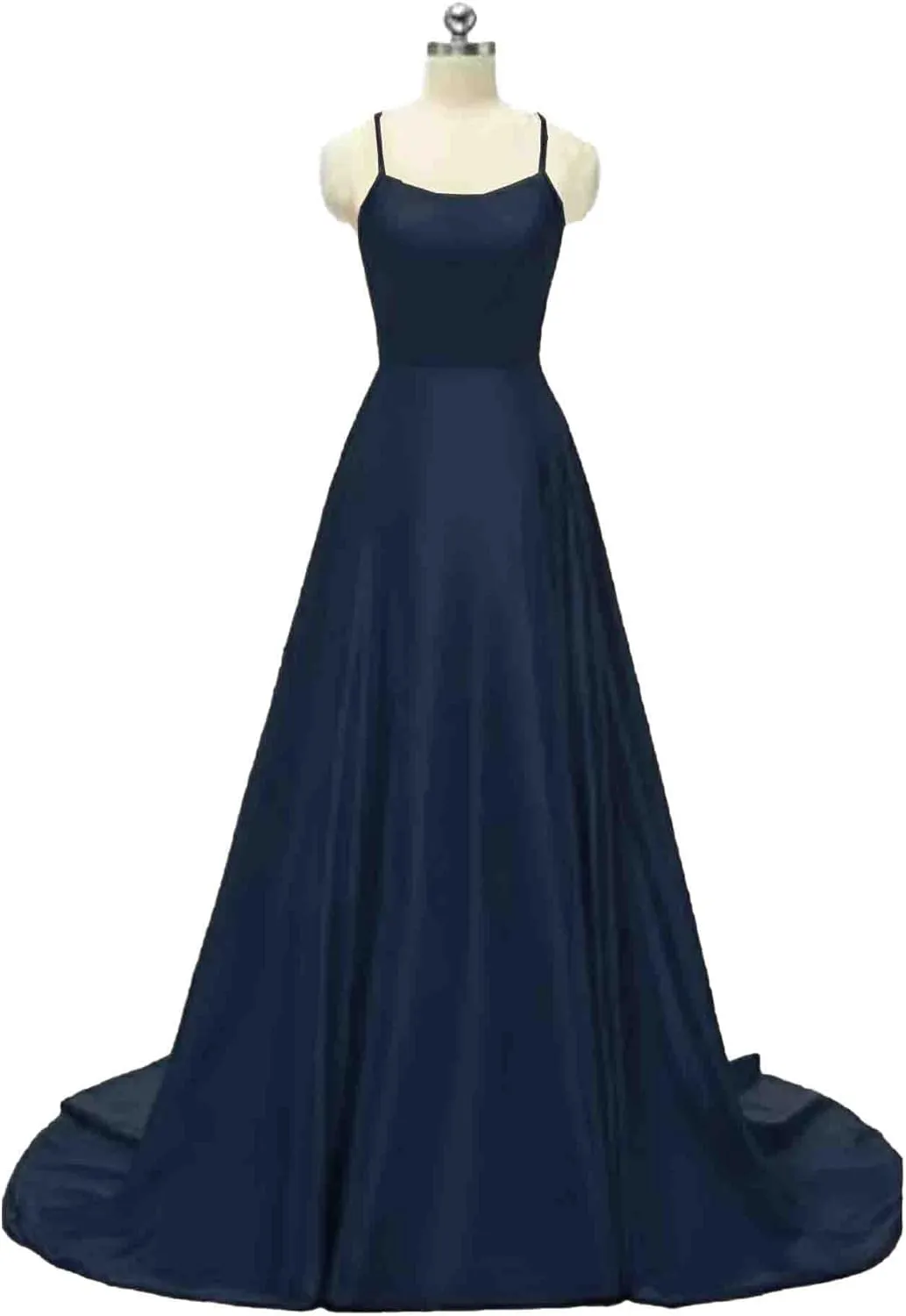Women's Elegant Long Prom Dresses with Pockets Satin Halter Spaghetti Strap Wedding Dress Gowns