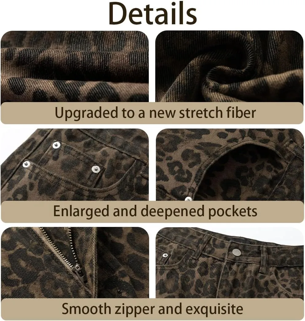 Y2k Jeans Cheetah Print Jeans Oversized Wide Leg High Waisted Cargo Pants Leopard Print Pants for Women