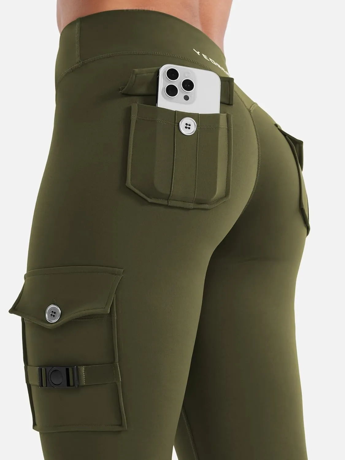YEOREO CoreFlex Workout Cargo Leggings with Pockets for Women Hidden Scrunch Butt Lifting Leggings Gym Yoga Pants