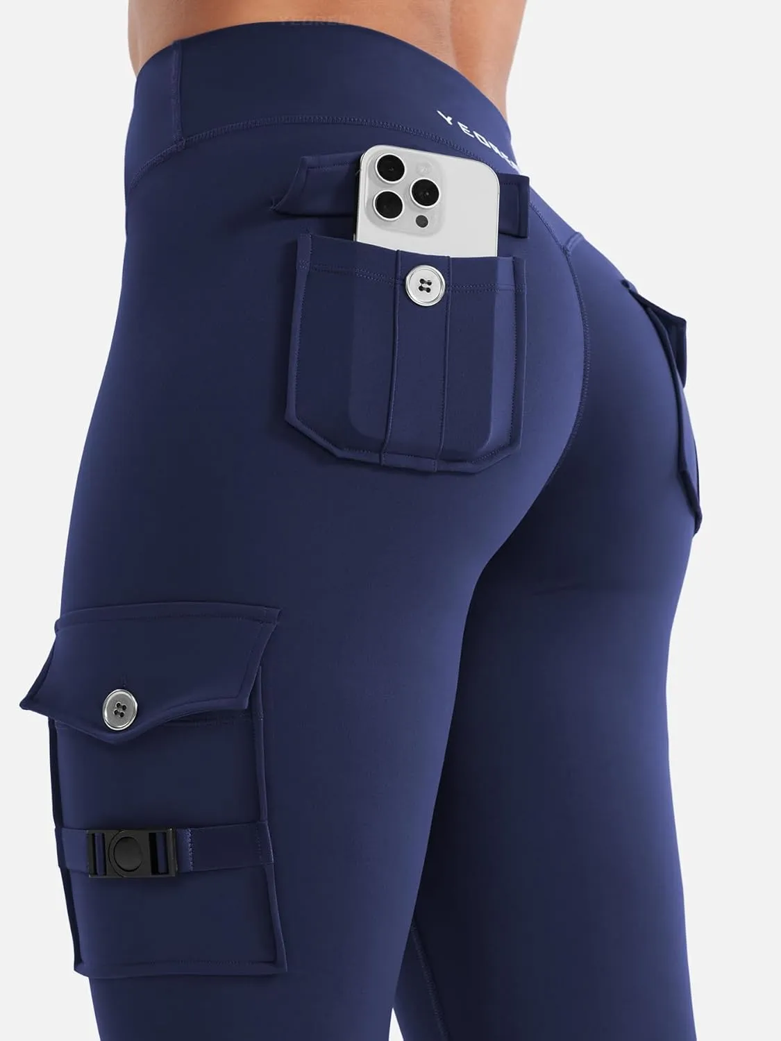 YEOREO CoreFlex Workout Cargo Leggings with Pockets for Women Hidden Scrunch Butt Lifting Leggings Gym Yoga Pants