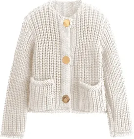 Yimoon Women's Cropped Cardigan Sweater Button Down Chunky Knit Sweater Long Sleeve Fall Open Front Cardigan